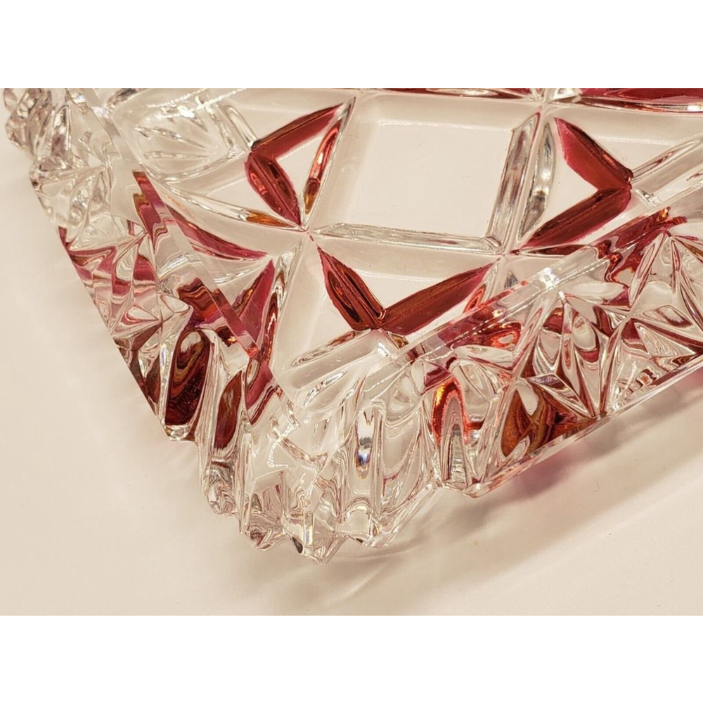Genuine Lead Crystal Hand Cut Ashtray Western Germany Old Vintage Glass 6"×6" - Picture 4 of 5